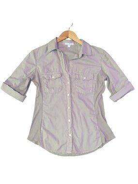 James Perse Button Down Shirt Women 3 Taupe Brown Utility Ribbed Panel WLC3321CU